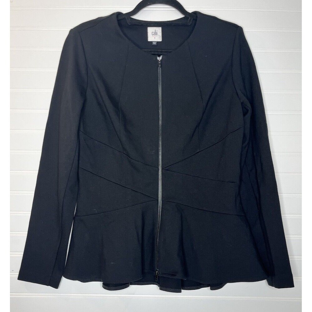 CABI Crisscross Jacket Peplum Blazer Full Zip Ponte Knit 5850 Black Size S